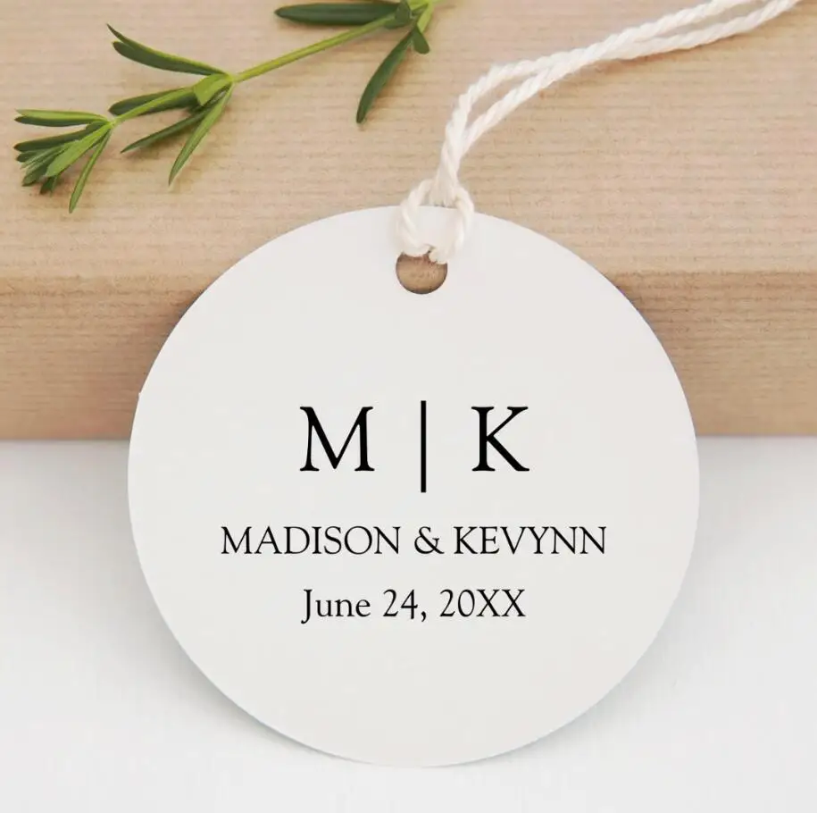 100pcs Personalized Wedding Tag, Round Name Tags Wedding, Custom Wedding Tag with Wildflower Floral Monogram Thank You