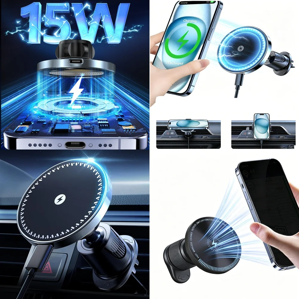Hot Trend Electronic Accessories 2026 Air Vent Car Phone Holder Magnetic Wireless Charger Consumer Electronics Chargers Adapters