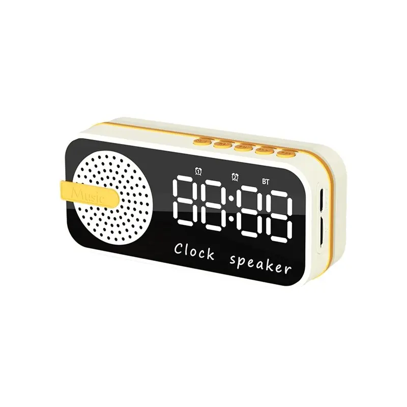 ABGB-Speaker Subwoofer Mini Mirror Digital Alarm Clock Timer Rechargeable Wireless Desktop LED Alarms Clock B