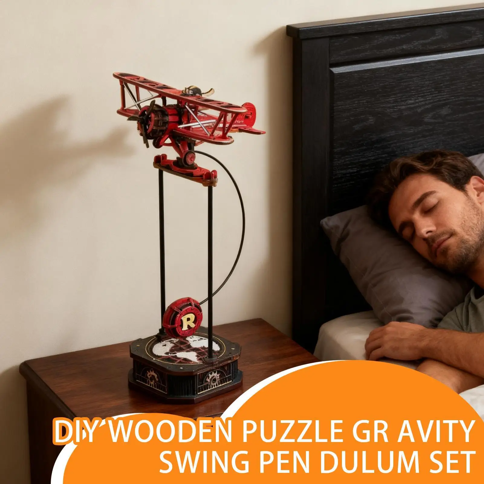 3D Wooden Puzzles Wooden Educational Interactive Aircraft Fisherman Puzzle Swing Model Kit For Kids Living Room Study Desktop