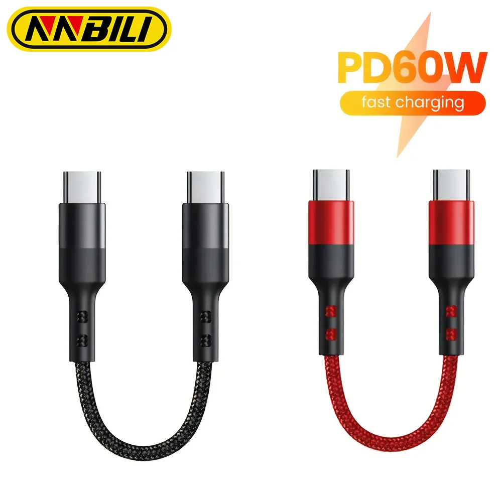 NNBILI PD 60W Fast Charging Type C to Type C Cable 0.3M/0.5M Portable Short USB C Data Cord For iPhone 17 Samsung Macbook iPad