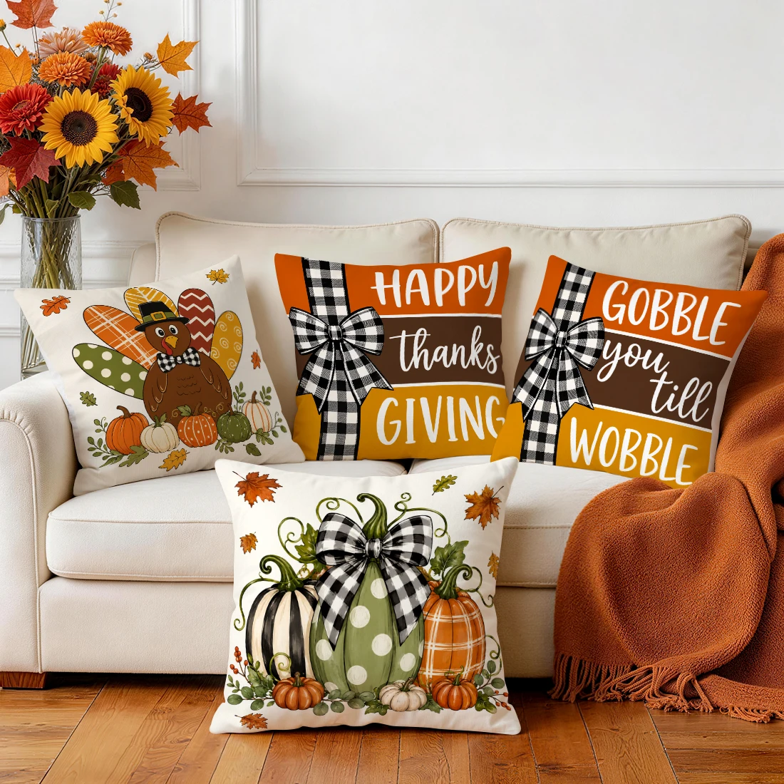 Autumn Pumpkin Turkey Pillowcase Printed Polyester 40/45/50cm Throw Pillowcover Decorative Sofa Cushion Pillowslip Home Decor