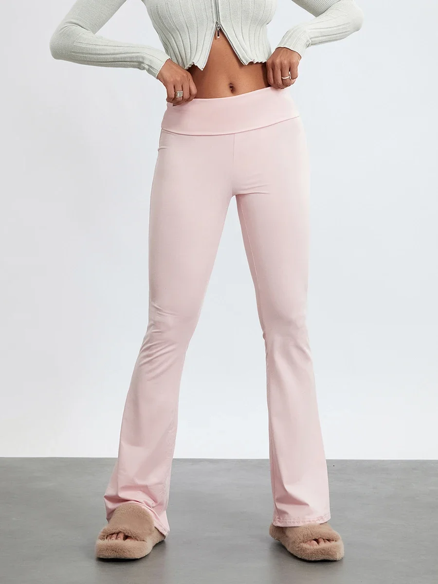 Pantalones de Yoga elásticos informales para mujer, Leggings acampanados de cintura elástica de Color sólido, parte inferior de campana, primavera y verano