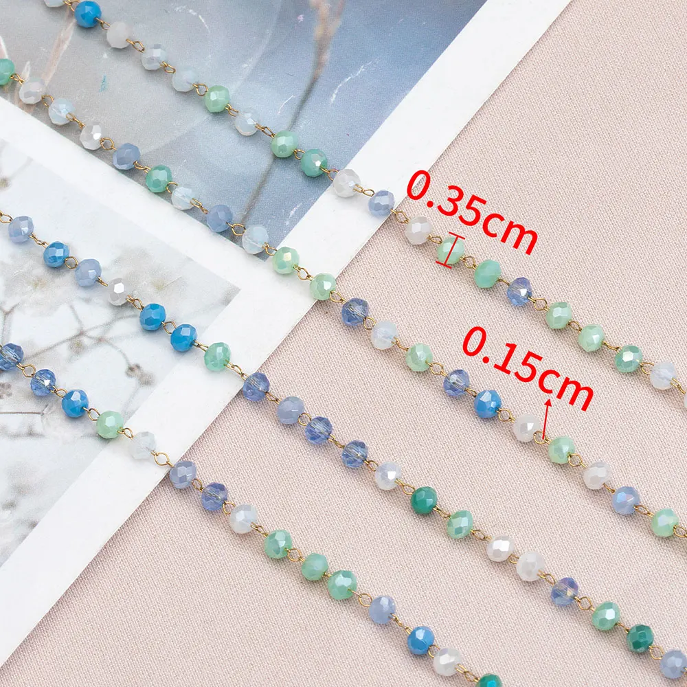 1meter Stone Stainless Steel Chain Muti-color Crystal Beaded Chains Link for DIY Jewelry Making Necklace Bracelet Findings