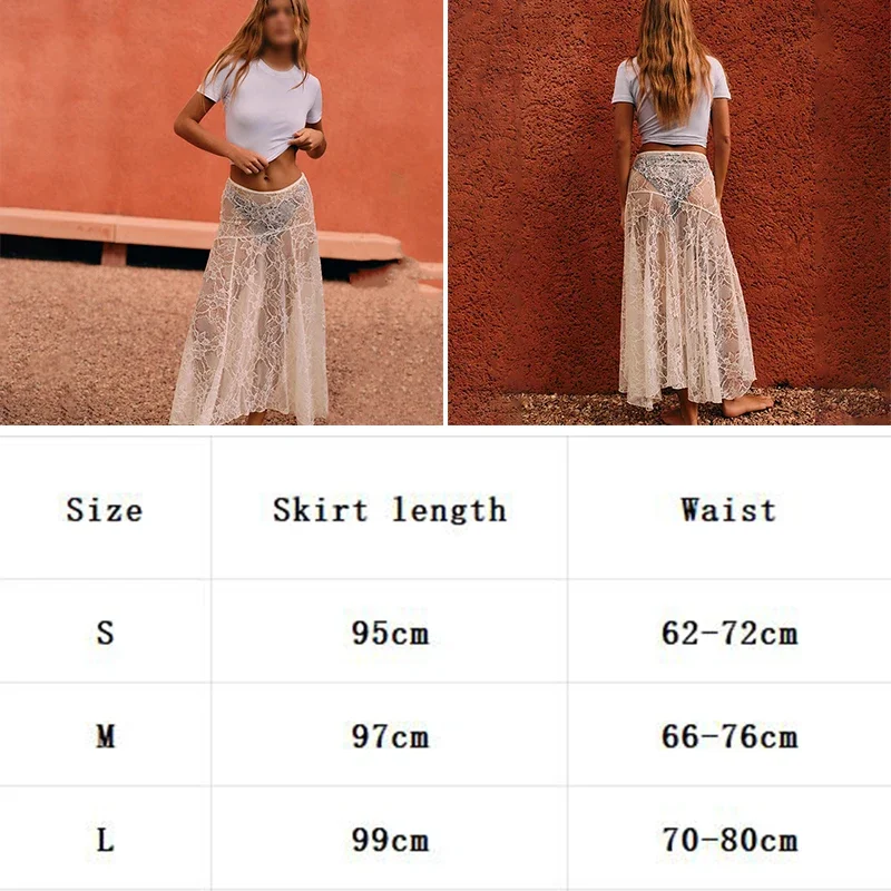 

White Lace Maxi Skirt Women Sexy See Through Beach Bikini Cover Up Skirts Summer Casual Loose High Waist Holiday Skirt Innerwear