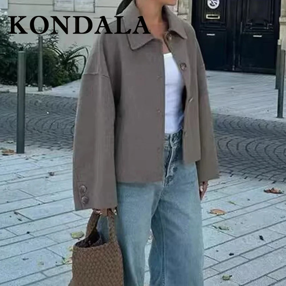 KONDALA Chic Streetwear mode 2025 automne femmes veste Vintage simple boutonnage poche manteau ample décontracté élégant femme vêtements d'extérieur
