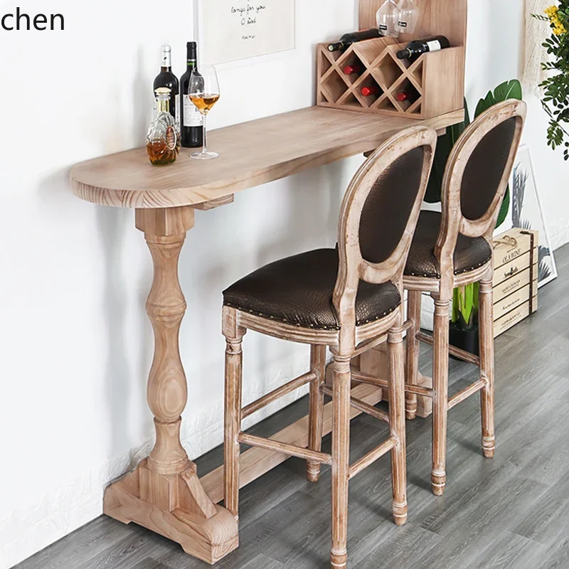 creative solid wood small bar table living room kitchen wall dining table bed and breakfast high table and chairs