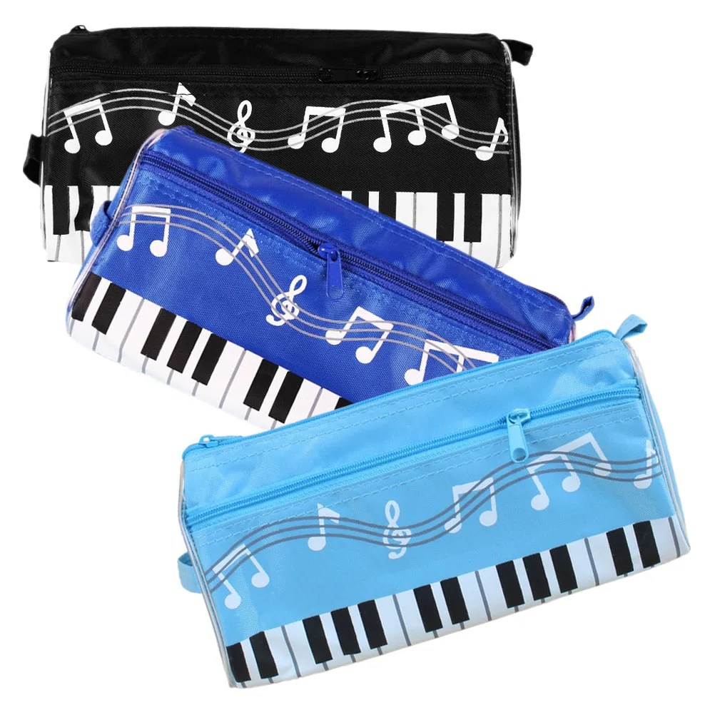 

3 Pcs Music Notes Pencil Bag Large Capacity Canvas Stationery Pouch Portable Daily Pen Storage Lovely Student Accessory Zipper