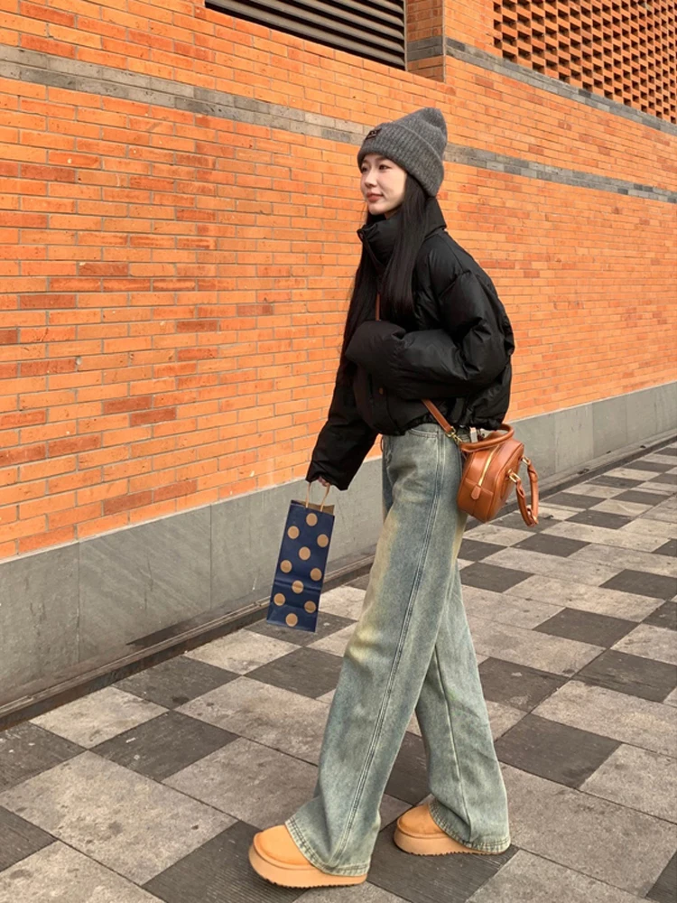 アメリカンスレ ハイウエスト ワイドレッグジーンズ レディース 春秋新作 ルーズストレート ロングパンツ 着痩せ効果 小さいサイズ ジーンズ