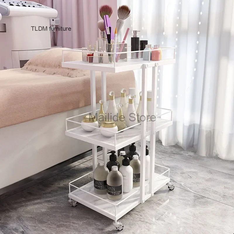 Modern Minimalist Iron Trolleys Light Luxury Salon Furniture Beauty Salon Mobile Rack Multi-layer Tool Cart Home Storage Trolley