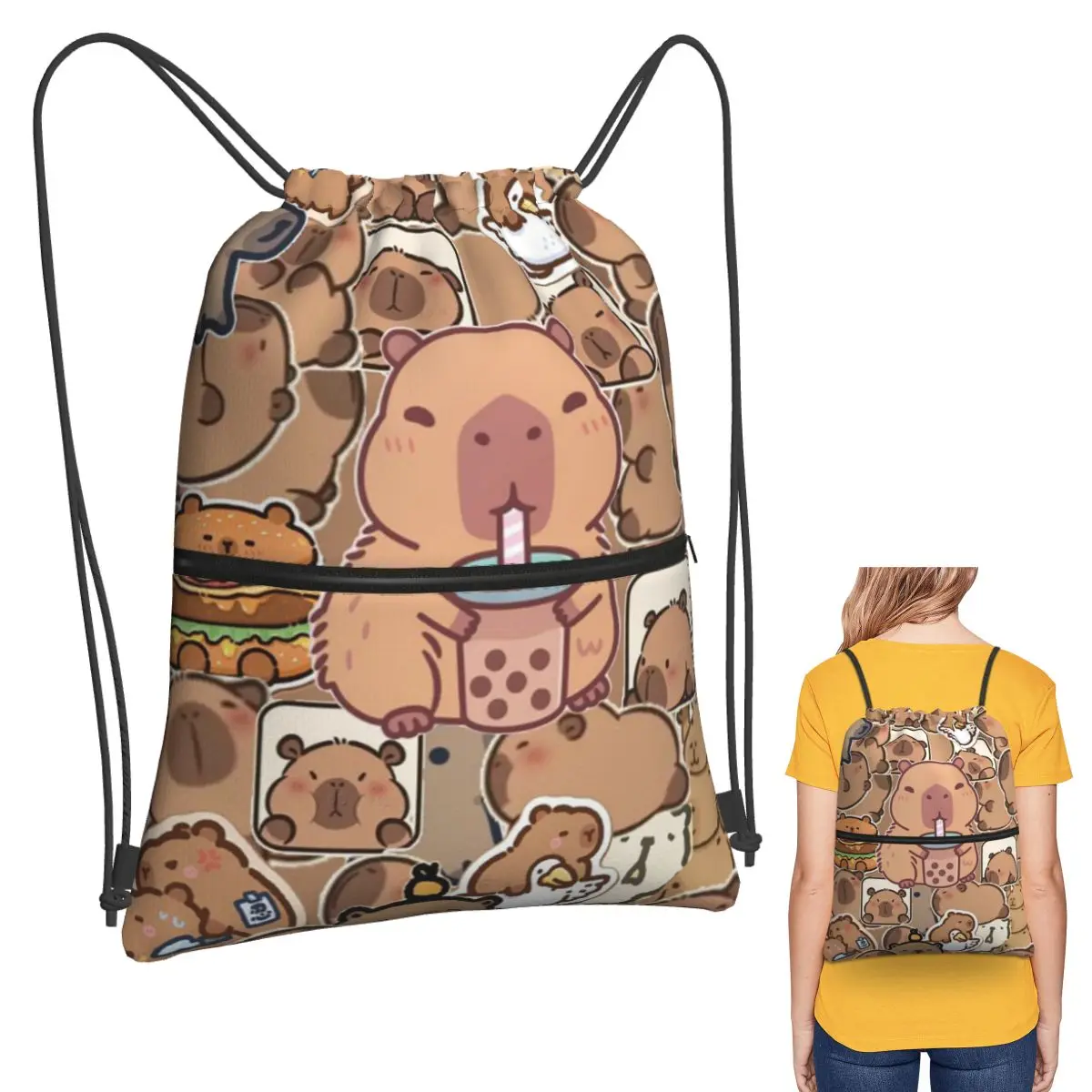 

Los Capibara Cute Capybara Animal Backpacks Portable Drawstring Bundle Pocket Shoes Bag Book Bags for Man Woman School