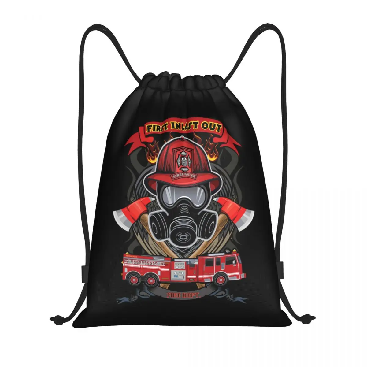 Custom Vintage Fire Rescue Fireman Skull Firefighter Drawstring Bags for Training Yoga Backpacks Women Men Sports Gym Sackpack