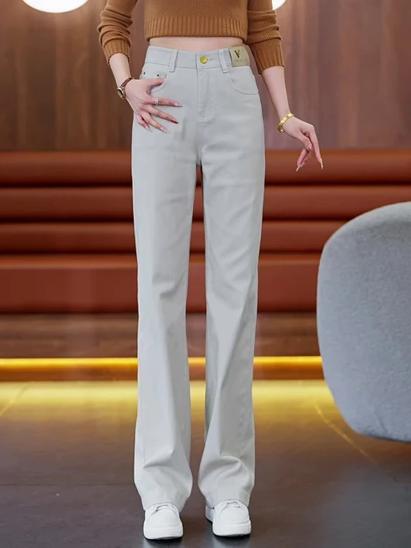 

High Waist Wide Leg Jeans Women's Spring Autumn New Loose Drapey Slim Straight Cut Trousers Soft Cotton Denim High Waist