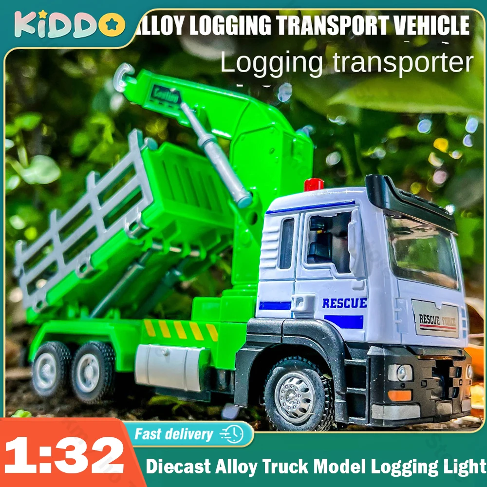 1:32 Diecast Alloy Truck Model Simulation Logging Toy Transport Engineering Truck Pull Back with Light Vehicle for Children Gift