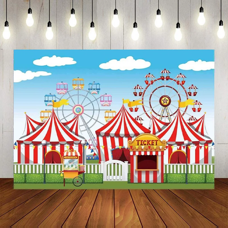 Vinyl Red Circus Carnival  Curtain Stars Newborn Baby Shower Backdrop Birthday Party Photography Background Decorations Banner