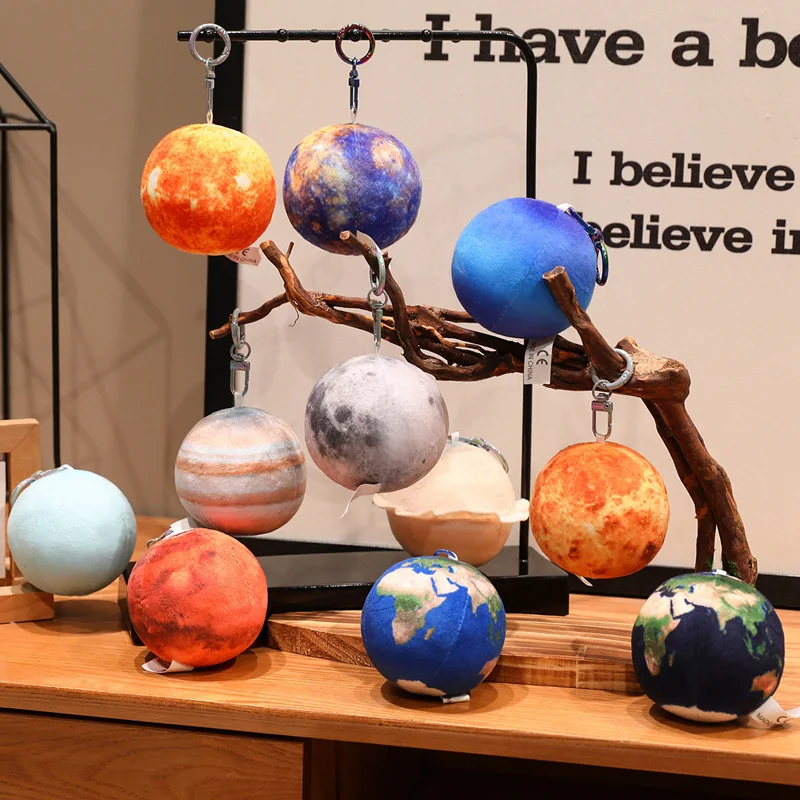 Lifelike Solar System Planet Earth Sun Mars Plush Keychain Stuffed Mercury Jupiter Saturn Uranus Neptune Educational Toy Pendan