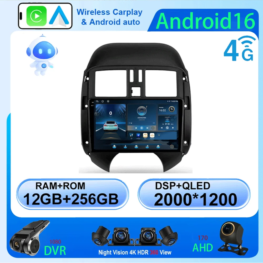 

LJZN Android 16 Carplay Auto For Nissan Sunny Versa C17 2012 - 2014 Car Radio GPS Navigation Video Player 2Din Stereo 360 Camera