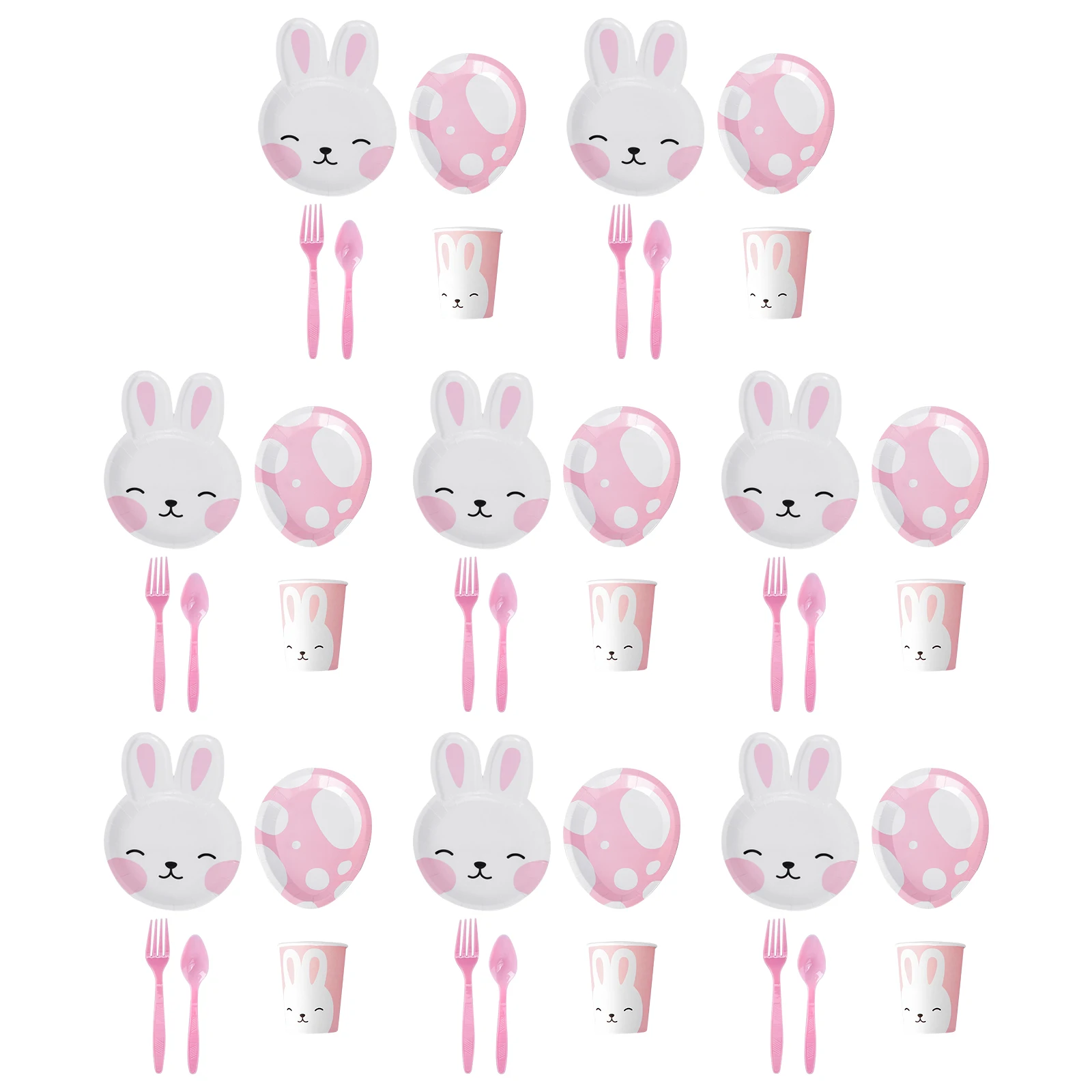 

8 Piece Set Rabbit Pattern Food Grade White Card Paper Tableware for Party Gathering Picnic BBQ Safe Eco Friendly Disposable