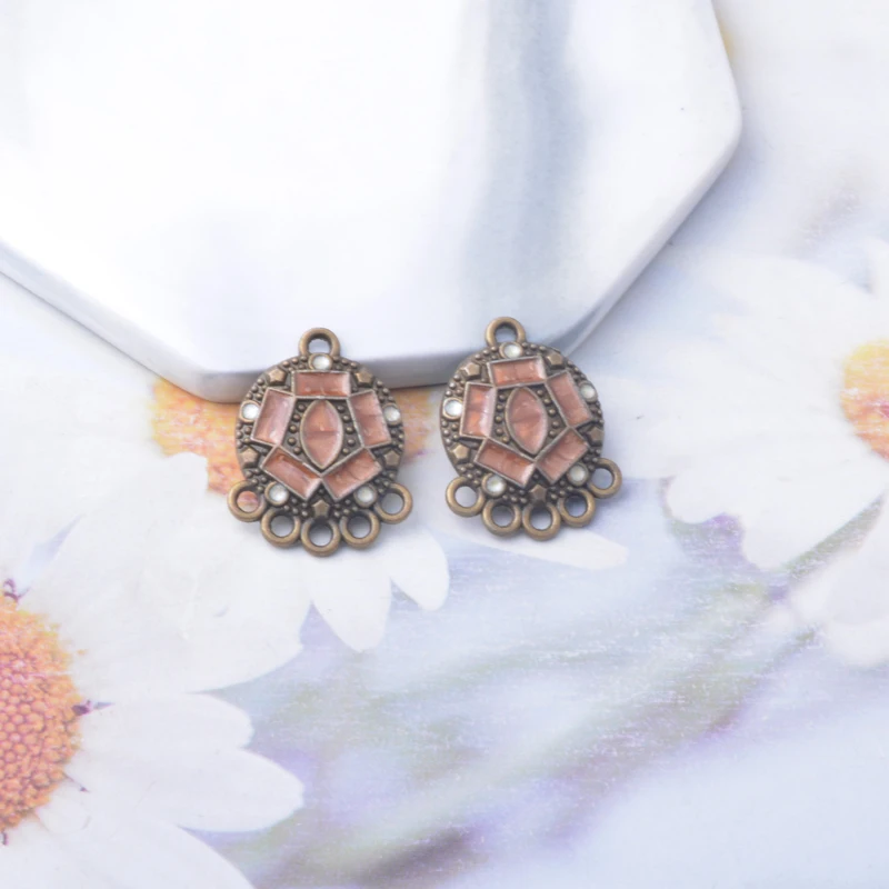 10 Stück Winter-Braun-Ohrring-Verbinder aus Zinklegierung im Vintage-Stil, antikrot, runde Ohranhänger, Schmuckanhänger – Detail 6