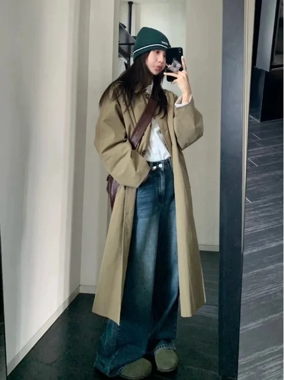 الكورية Sle المرأة معطف طويل ربيع الخريف جديد Sle حجم صغير ular قطع التسمية منتصف طول سترة واقية Jaet