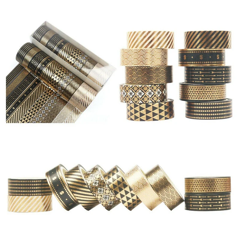 20 Rolls Black Gold Foil Washi Tape Set Paper Scrapbooking Adhesive Masking DIY