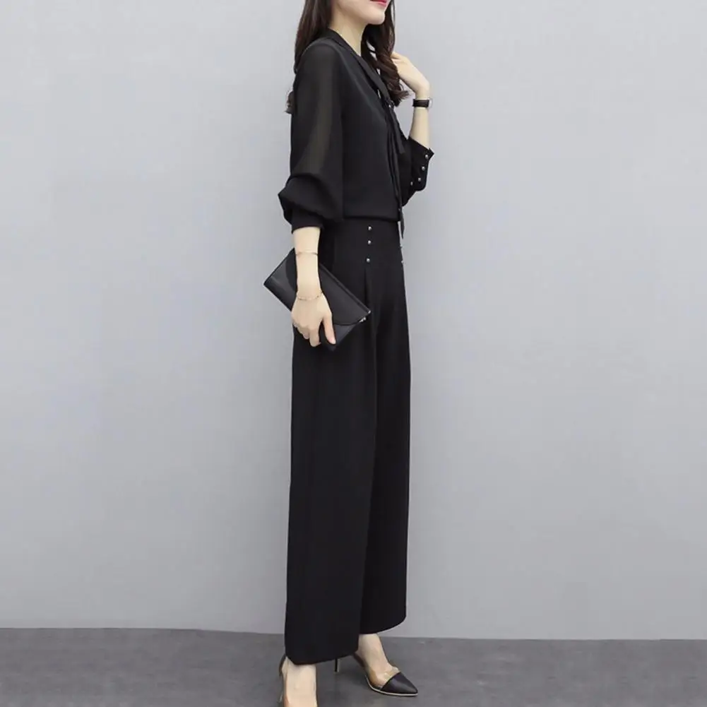 Wide Leg Trousers Set Elegant Office Attire Set V Neck Blouse Wide Leg Trousers for Women Professional Business for Ladies