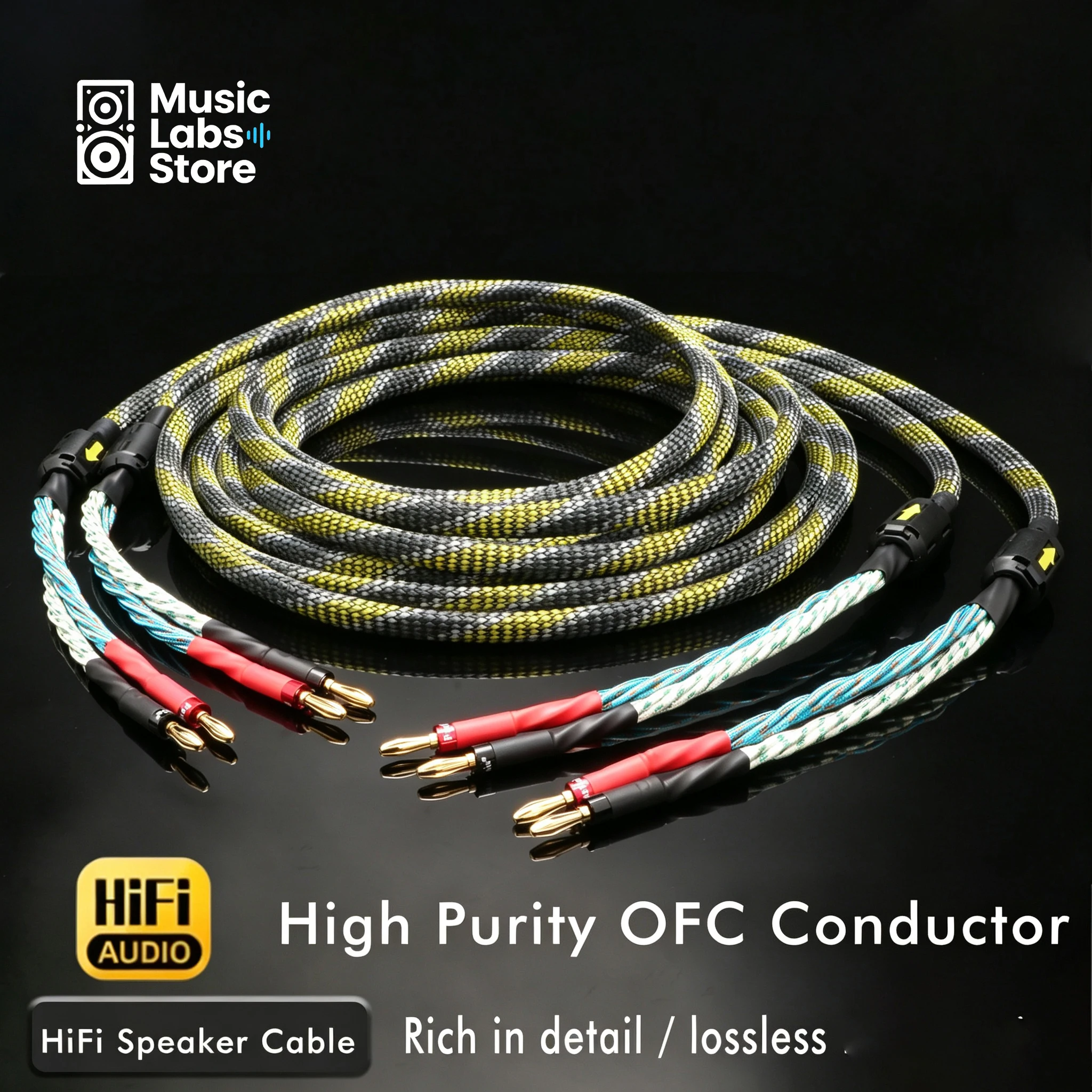 Pair Flat Speaker Cable Horn BFA Banana Y Plugs Cable 7n OCC Speaker Cable for Speaker Amplifier High Fidelity Sound