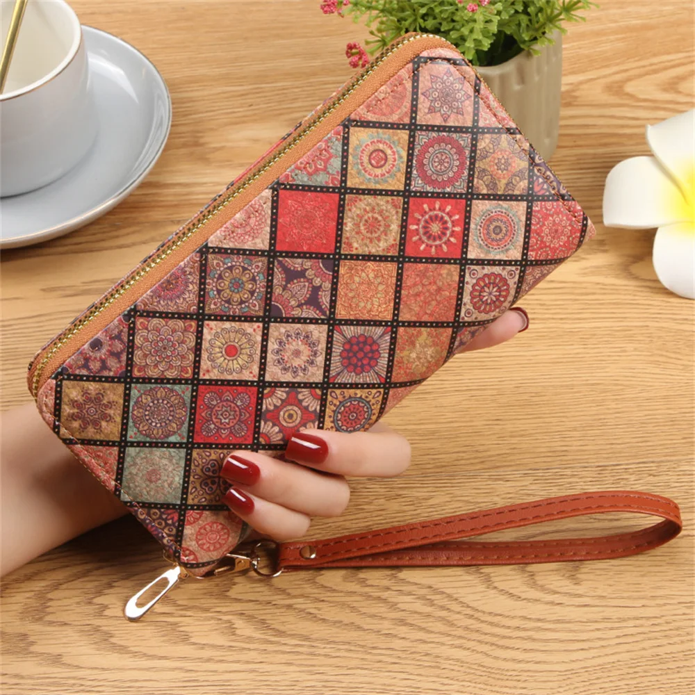 Multi Card Slot Wallet Eco-Friendly Pu Leather Wallet Zipper Coin Purse Multi-Functional Wood Grain Wallet For Travel Women'S