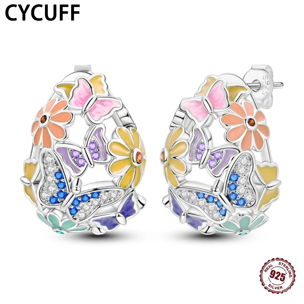 

Серьги-гвоздики CYCUFF из стерлингового серебра 925 пробы, глазурованные серьги-бабочки с цветами, животные и растения для женщин, украшение для вечеринки своими руками, подарок