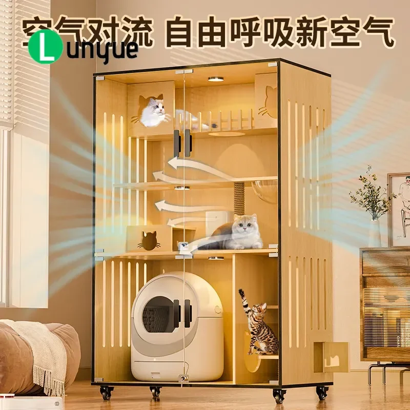 Solid Wood Cat Villa Cabinet for Smart Litter Box Large Indoor Luxury Cat House with Free Space Nest Furniture