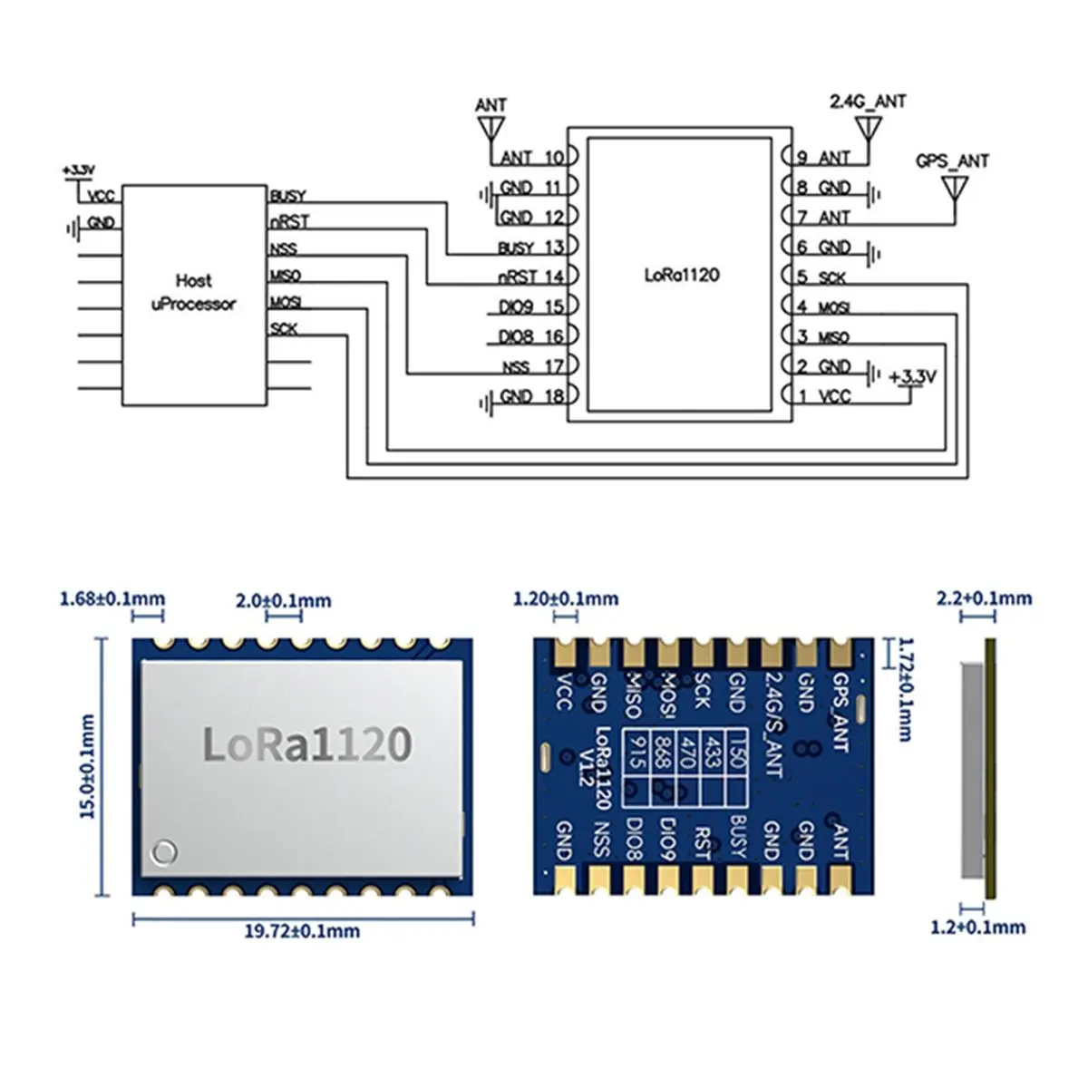 Digital Essentials LoRa LR1120 Wireless Module Sub-GHz 2.4GHz Satellite Band Module for FPV RC Drone/Smart Home/Industrial