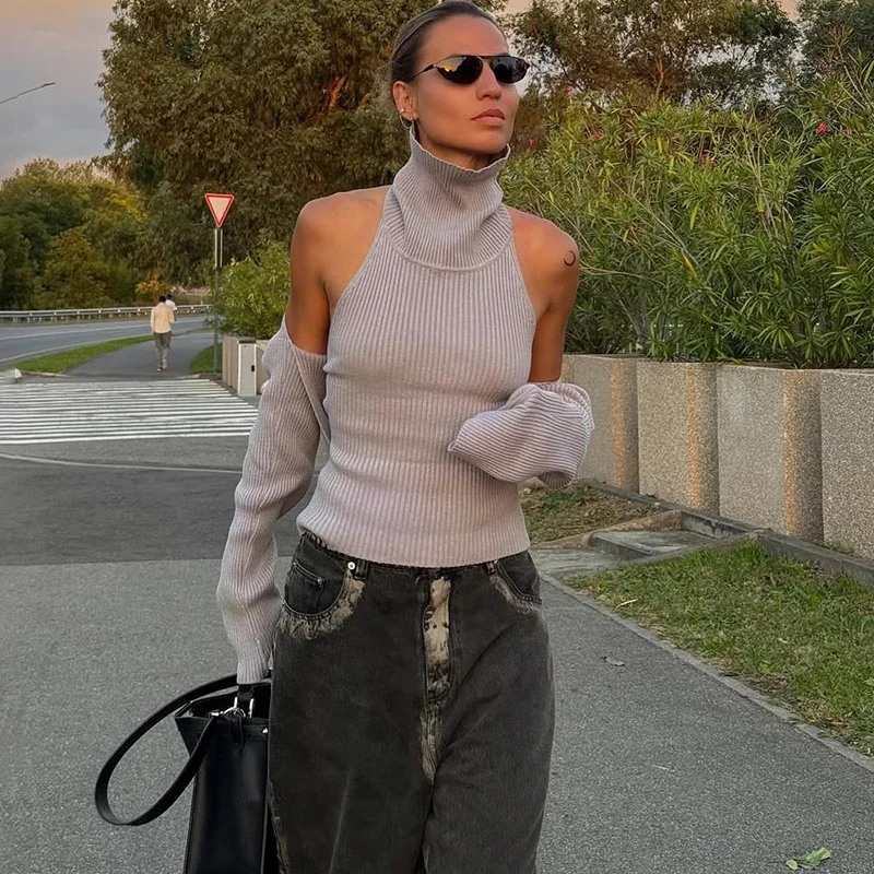 

Fall New Hollow Out Sweater Sets Women Long Sleeve Knitwear Shawl Suits Sexy Backless Knit Tank Top 2 Piece Set