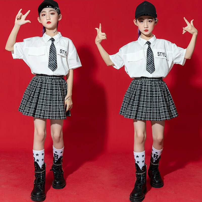 Kids Hip Hop Clothing JK Uniforms Tshirt Checkered Shorts Skirt Streetwear For Girls Boys Jazz Dance Costumes Stage Wear Clothes