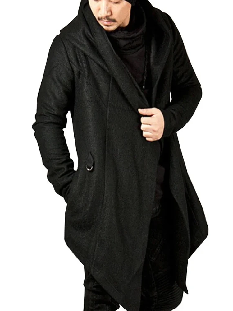 

Vintage Solid Color Lace-up Windbreaker For Men Fashion Loose Jacket Coats Autumn Long Sleeve Hooded Streetwear Cardigans Mens