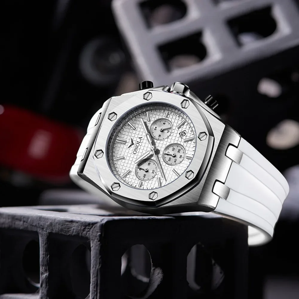 

ONOLA 6807, модные спортивные силиконовые кварцевые часы с хронографом и календарем, водонепроницаемые светящиеся часы для мужчин, Relogios Masculino