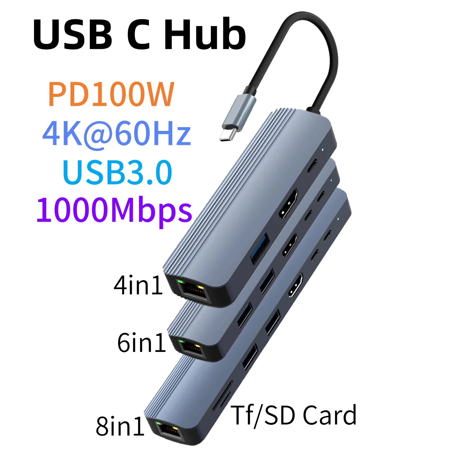 

Док-станция USB C для Macbook Pro Thunderbolt3/4 до 4K 60 Гц HDMI-совместимая Gigabit Ethernet 100 Вт PD Зарядка Концентратор USB 3.0