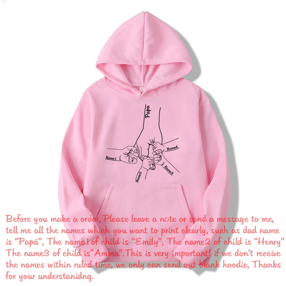 Custom Father and Child Holding Hands Hoodie Dad Kids Hand Line Sweatshirt Fathers Day Personalized Gift for Daddy Pullover