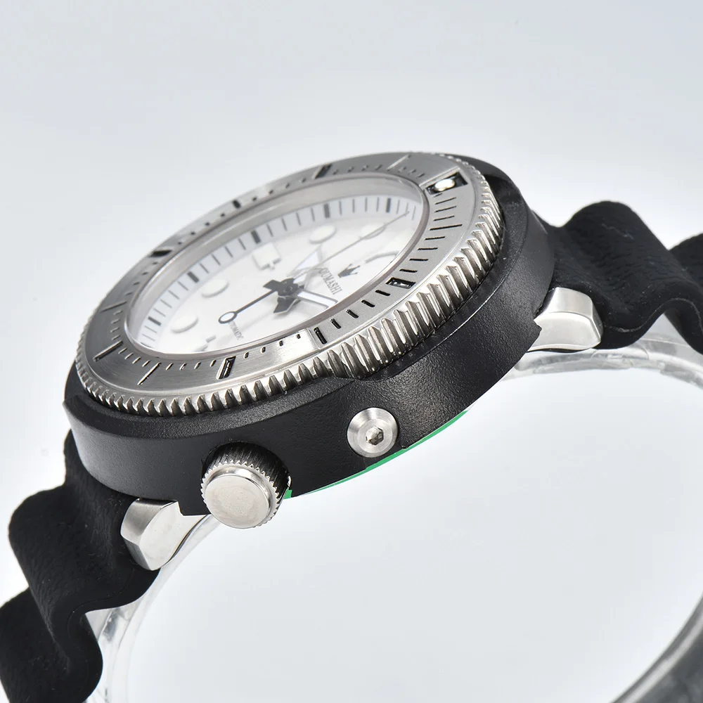 orologi da uomo 45mm skx007 NH35A 10bar Orologio subacqueo automatico per uomo Bracciale 3.8 Corona Cristallo di zaffiro Verde luminoso Data
