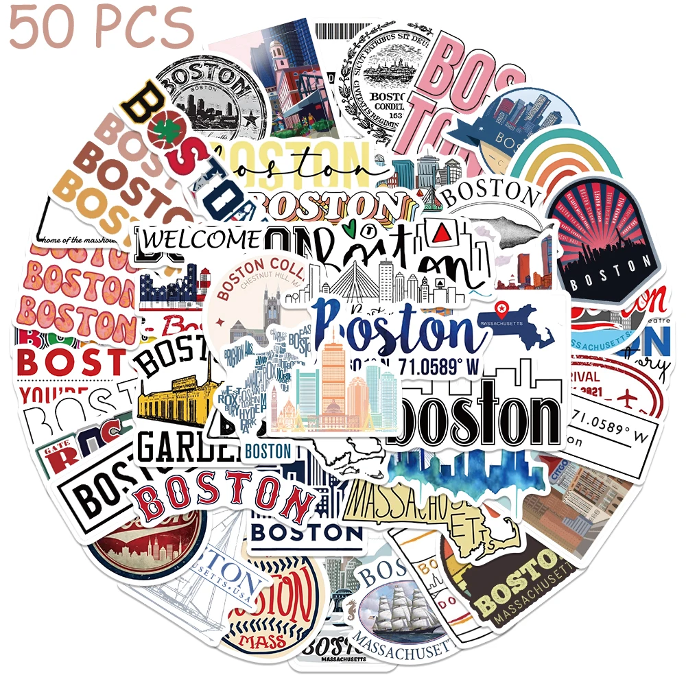 50pcs Cartoon Boston Stickers Journey Dairy Decals For Phone Laptop Suitcase Skateboard Guitar Aesthetic Waterproof Stickers