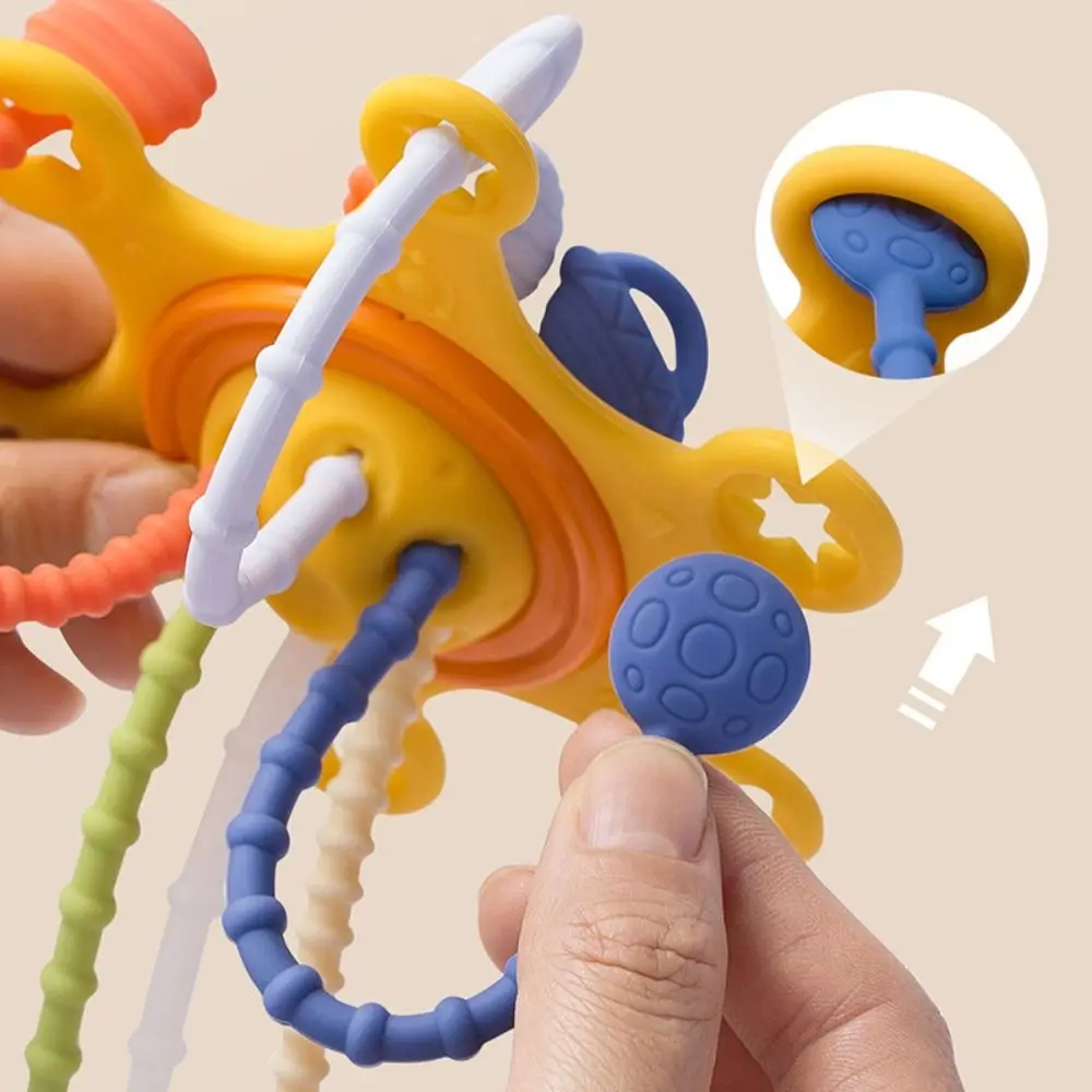 Teething Toy 3 in 1 Baby Sensory Toys Develops Cognitive Silicone Baby Pull String Toy Finger Grasp Training Montessori Infant