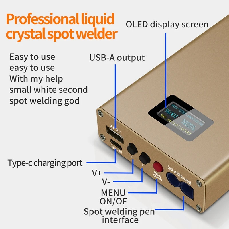 10600mah DX10 Handheld Spot Welder Machine 6*300A OLED Mos 8 Awg Spot Pens For 18650 0.2mm Nickel Sheets Type-C Charge 4.2v Gold