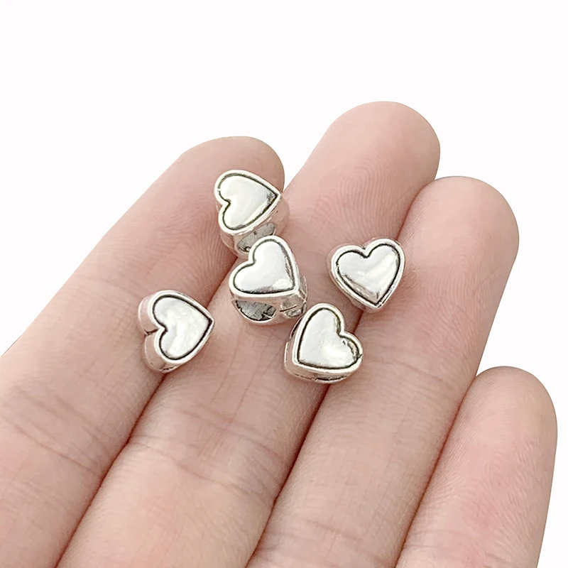 20 x Antique Silver Color Heart Spacer Beads Charms Pendants For DIY Bracelet Necklaces Jewelry Making Finding Accessories 8x8mm