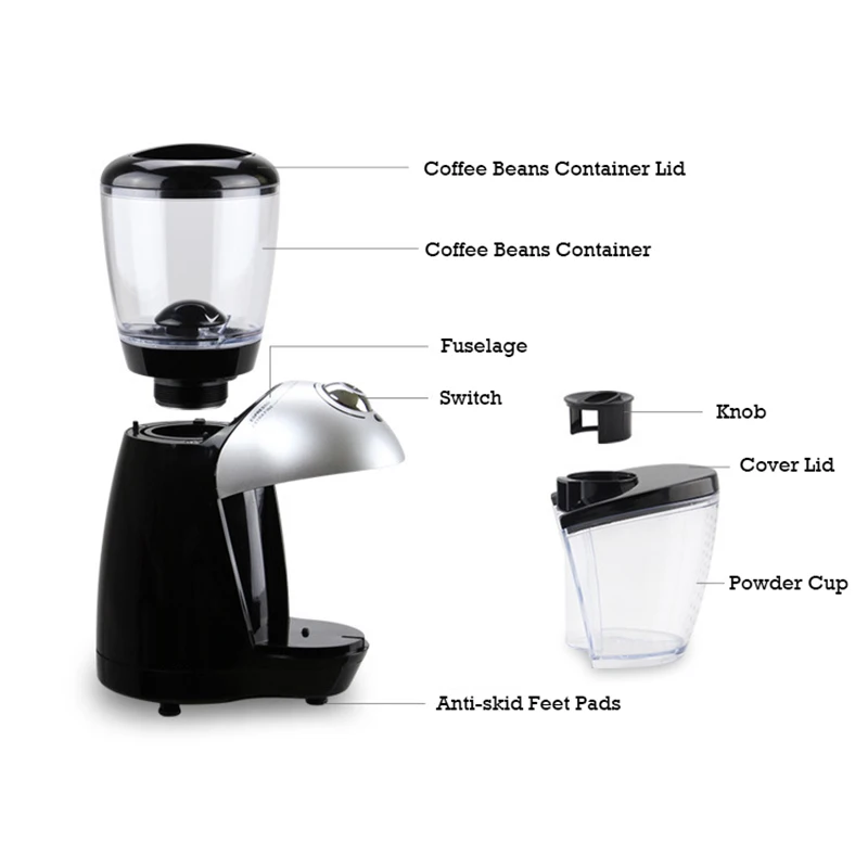 110V/220V Electric Coffee Grinder Adjustable Italian Cafe Beans Grinding Machine Espresso Powder Mill Burr Stainless Steel Blade