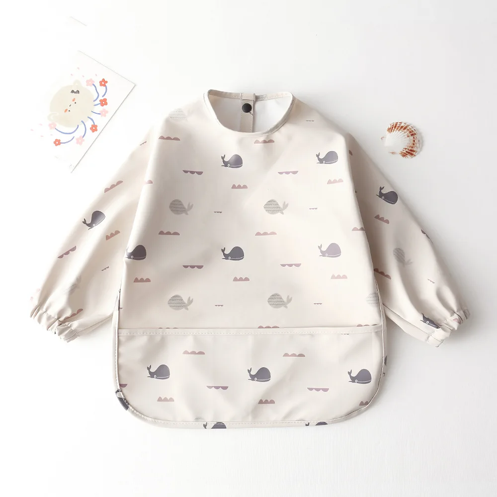 Cute Baby Bibs Toddler Waterproof Long Sleeve Apron Cartoon Animals Children Feeding Smock Bib Baby Stuff  Newborn Accessories