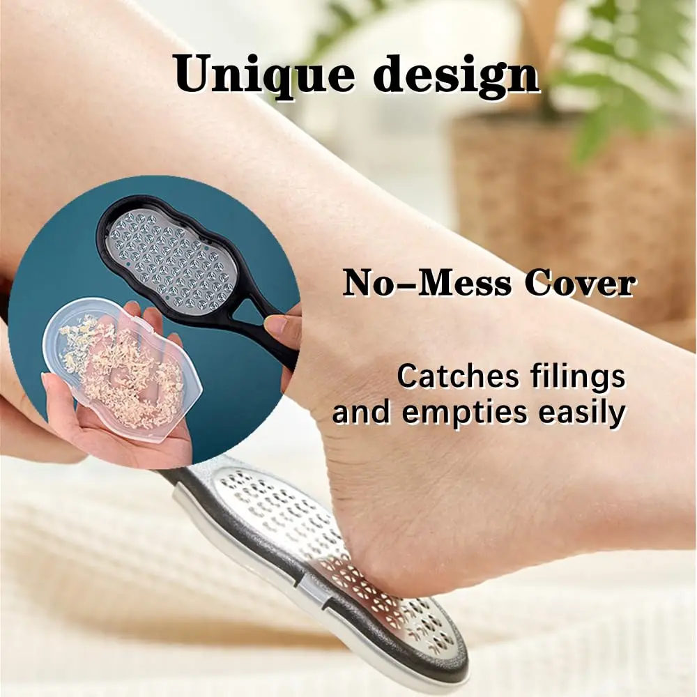 1pc arquivo de pé de aço inoxidável com coletor de pele removedor de calos pedicure pé rasp ralador purificador de pele morta para pés suaves