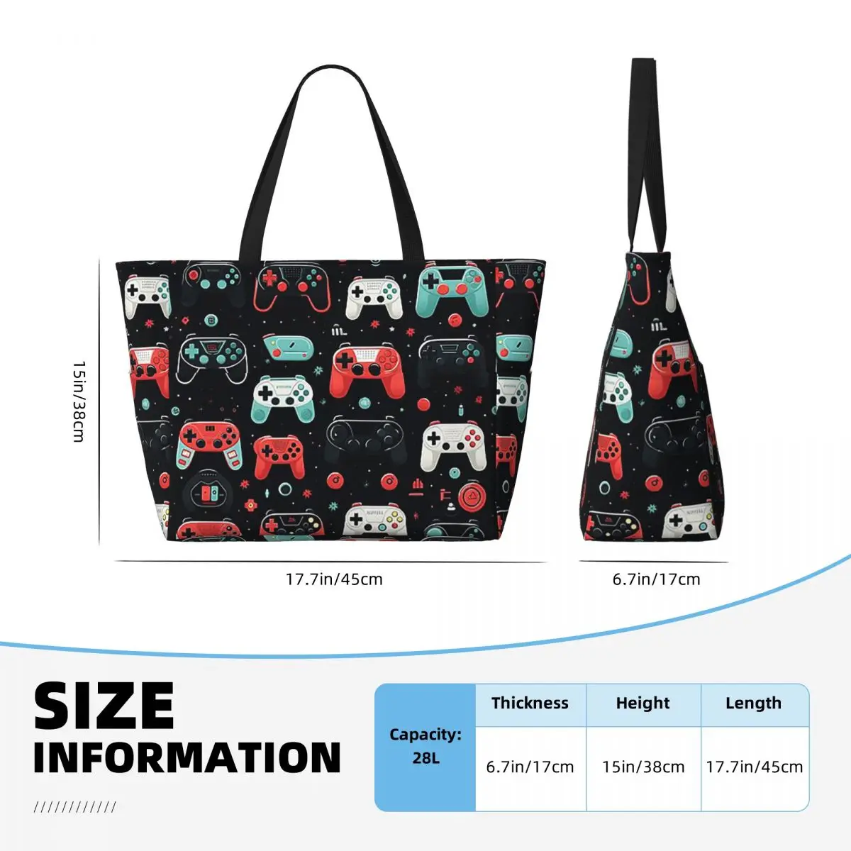 Gaming Pattern - Game Controllers Beach Tote Bag Sport Gym Yoga Duffle Large Tote Bag Women Travel Bag Fitness bag