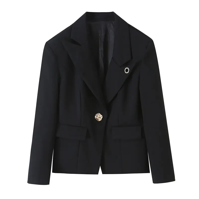 Autumn 2026 Women's Fashionable Hand-Sewn Asymmetrical Suit Jacket Versatile Large Eye Design Short Outerwear Commute Style