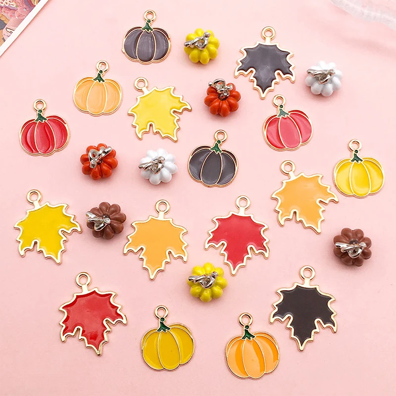 24 buah sthanksgiving labu minyak Maple Enamel DIY pesona untuk tas anting kalung membuat perhiasan buatan tangan liontin