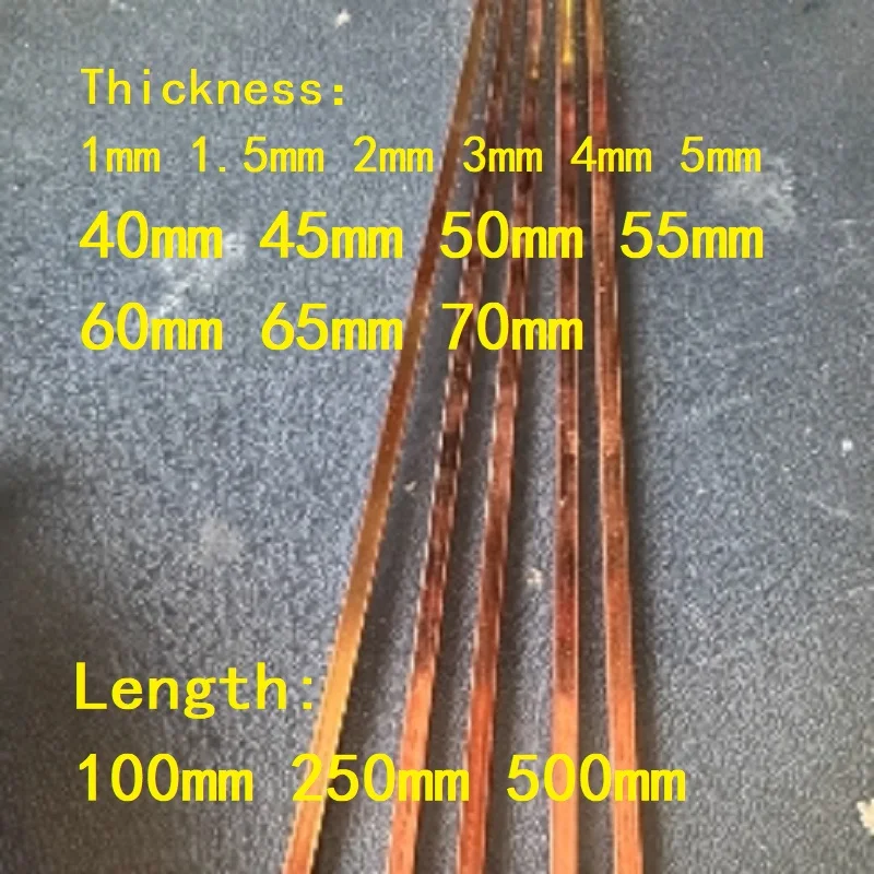 1PC T2 Piastra di Rame Puro Barra Piatta Lunghezza 100 250 500mm Barra Piatta di Rame Spessore del Foglio 1 1.5 2 3 4 5mm 40 45 50 55 60 65 70mm
