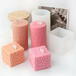 Love Relief Cube Cylindrical Candle Silicone Mold Abstract Geometric Column Scented Candle Resin Mould Wedding Decor Craft Gifts